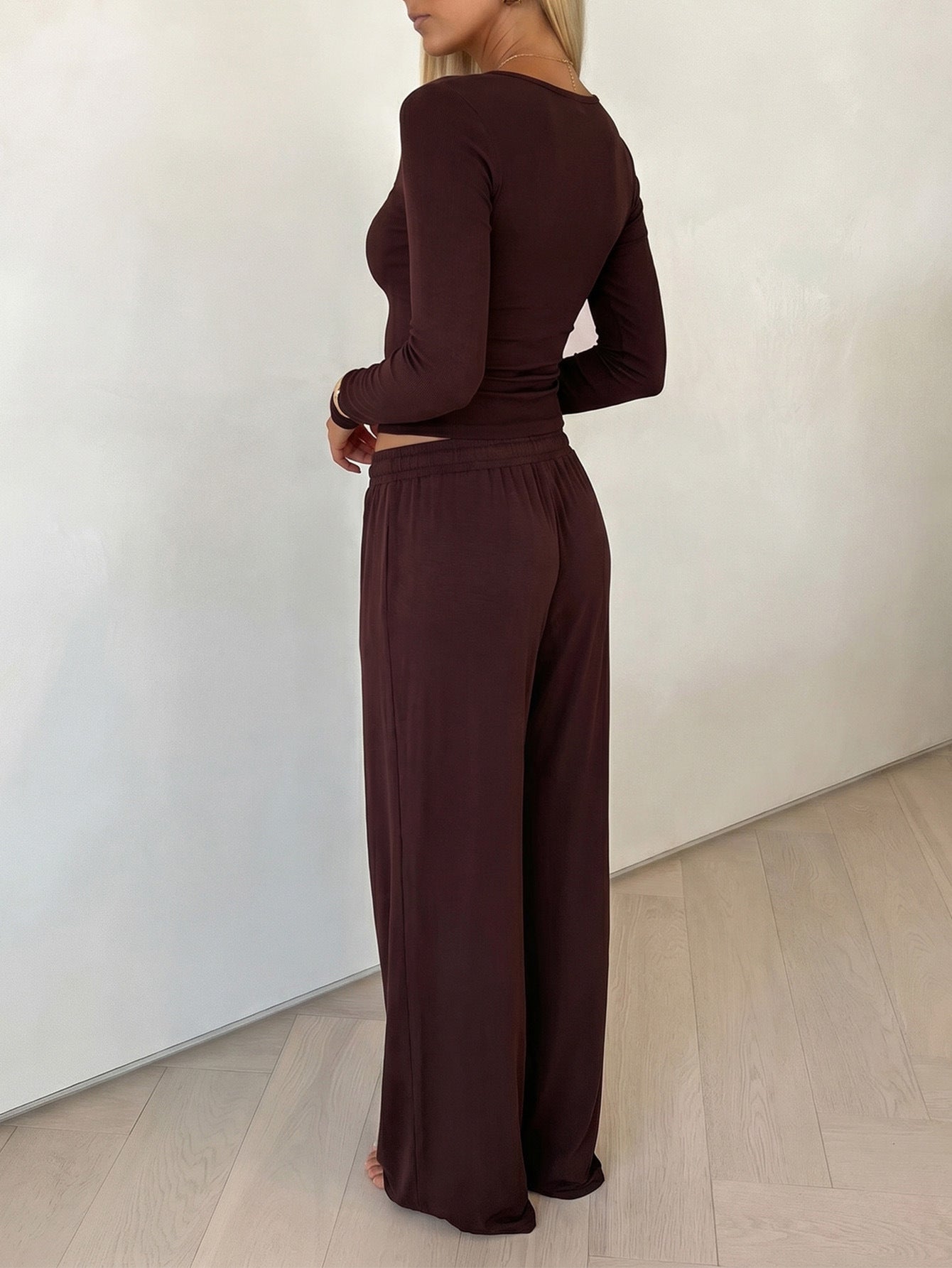 Women Vintage Casual Deep V Slim Sports Suit