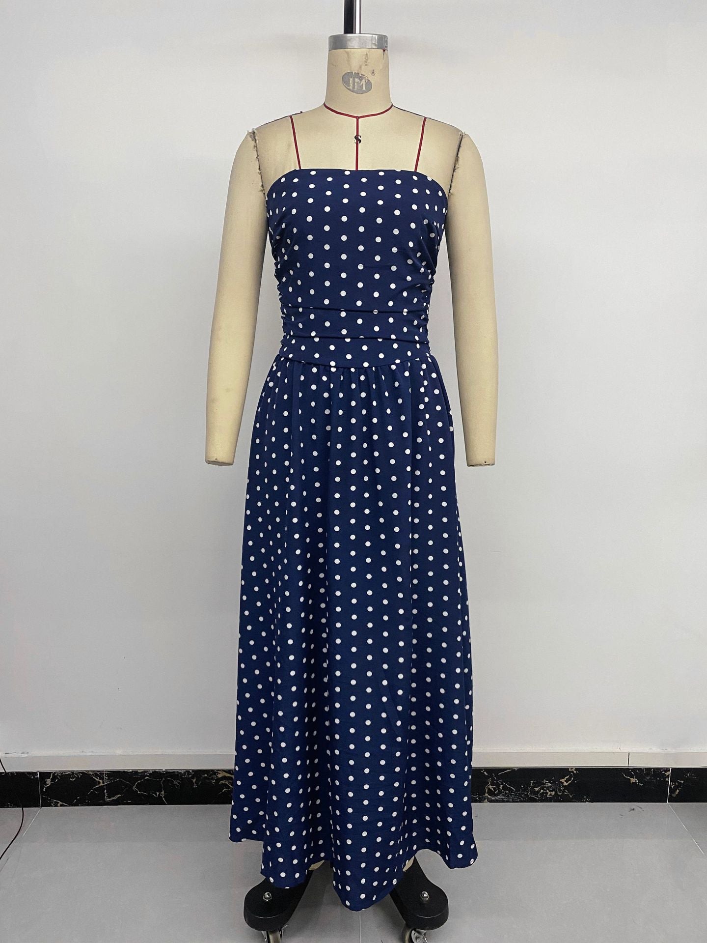 Retro Long Dress Sleeveless Tube Top Polka Dot Dress