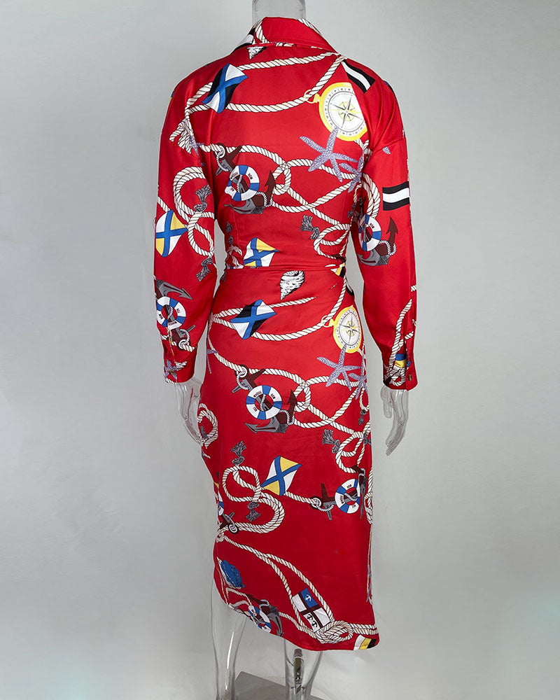 Womens Casual V-Neck Printed Strap-on Dress