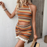 Knitted Sleeveless Neck Vest Short Skirt Set Two-piece Set