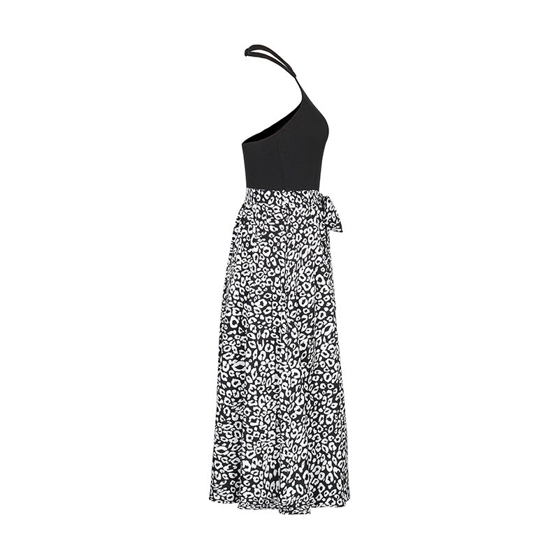 Casual Neck Skirt Leopard Print Contrasting Dress