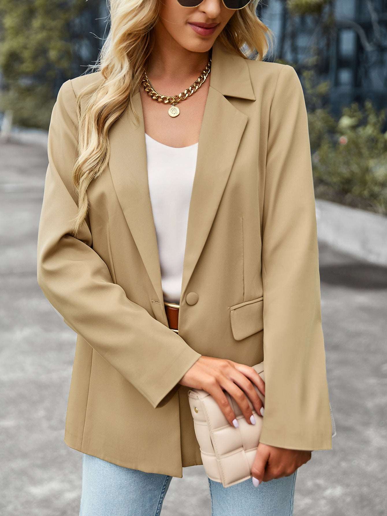Women's casual suit outer sleeve buttons lapel jacket