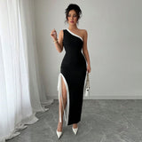 Women Sexy Dress Summer Contrasting Slit Dress