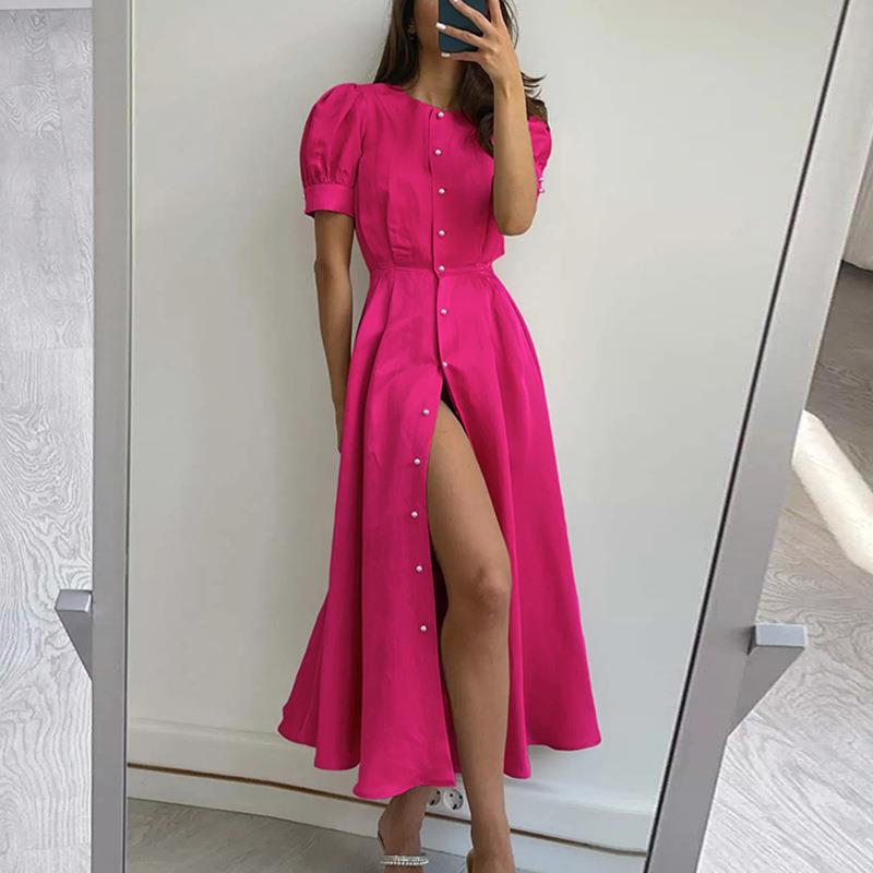 Fashion Casual Solid Color Lantern Sleeve Slim Dress