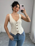 Womens Vest Vest Vintage V-Neck Top