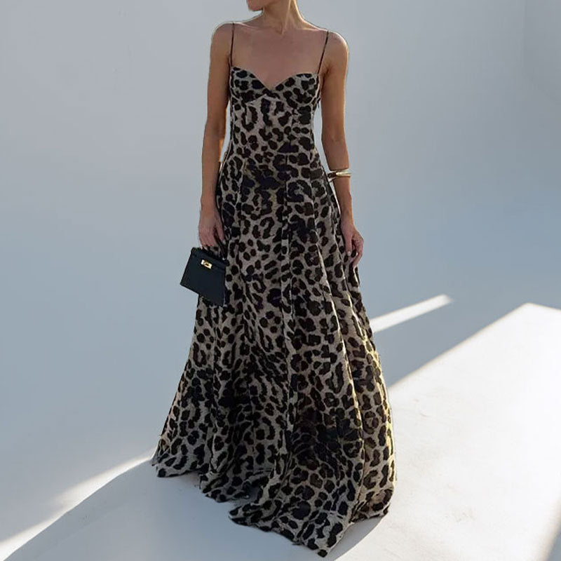 Women Fashion Sexy Elegant Leopard Print Suspender Dress