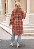 Women Long Trench Coat Plaid Jacket Oversized with Pocket