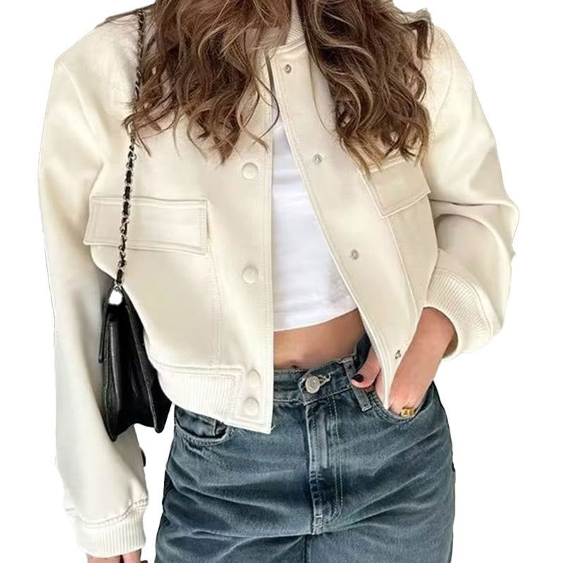 Women's Casual Stand-up Collar Solid Color Pocket Jacket