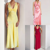 Sexy V-neck Pleated Slim-fit Dress Long Dress
