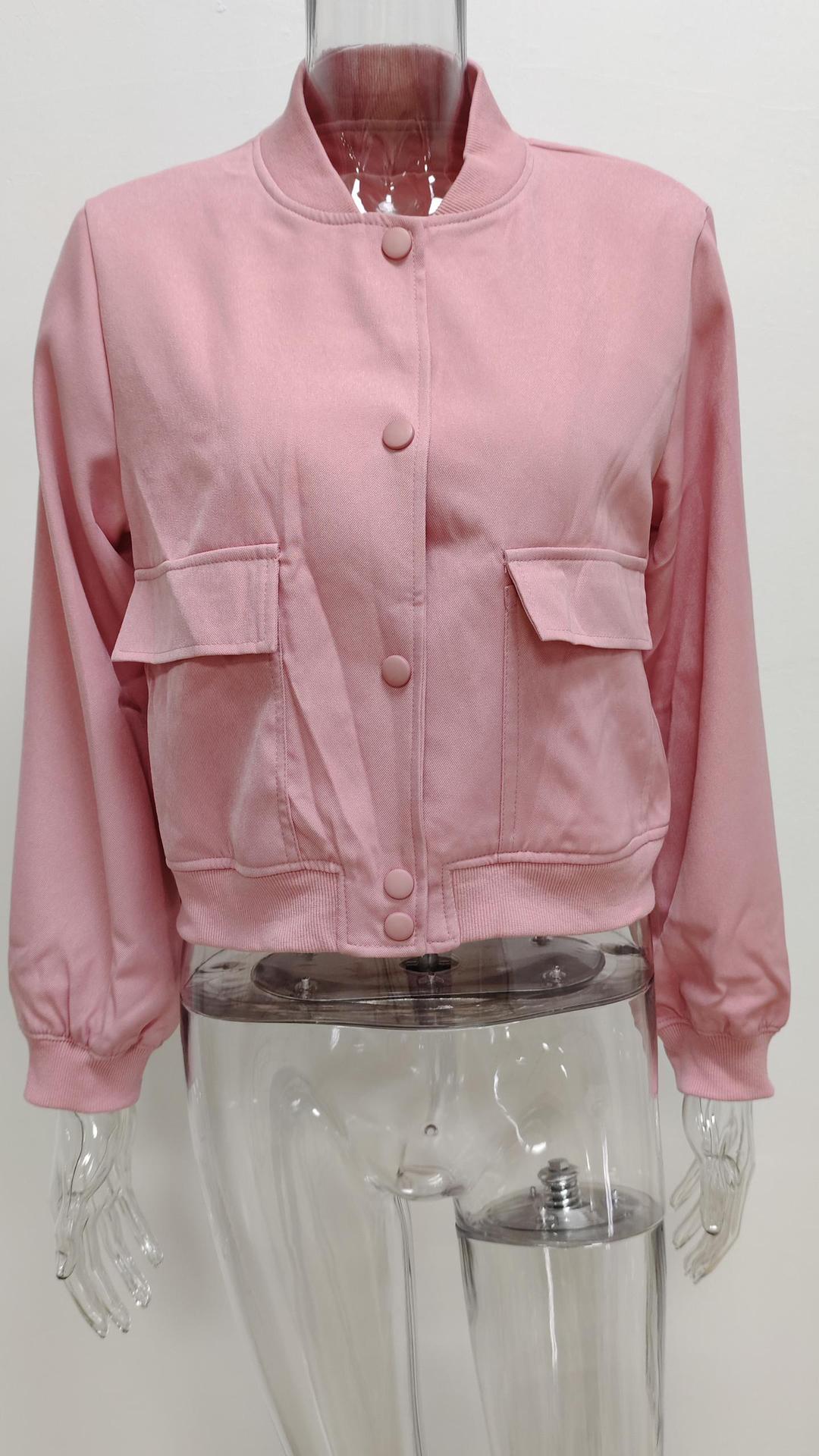 Women's Casual Stand-up Collar Solid Color Pocket Jacket