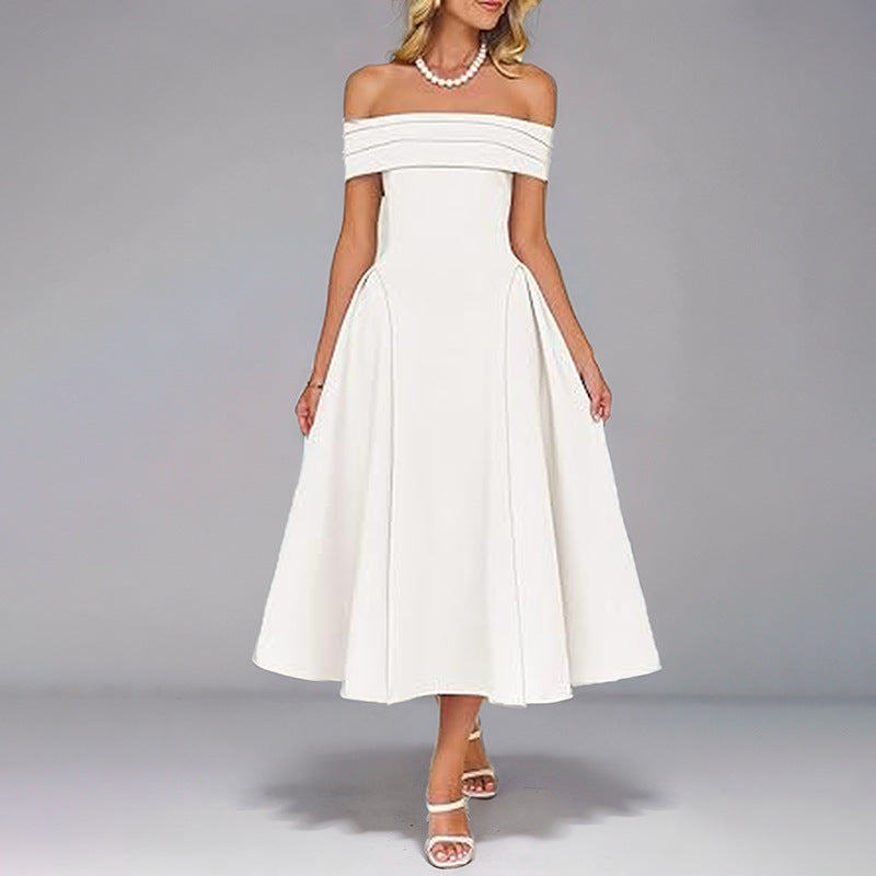 Women Casual Elegant Solid Color Off-Shoulder Dress Long Dress
