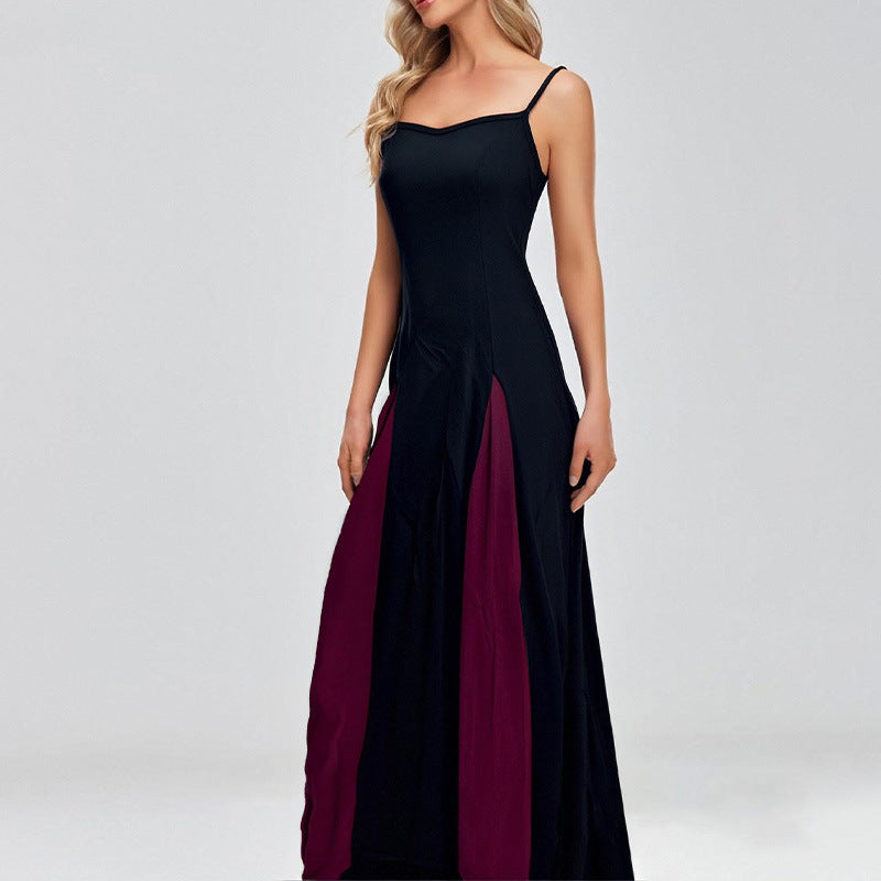 Women's Casual Contrasting Color Splicing Shoulder Strap Dress
