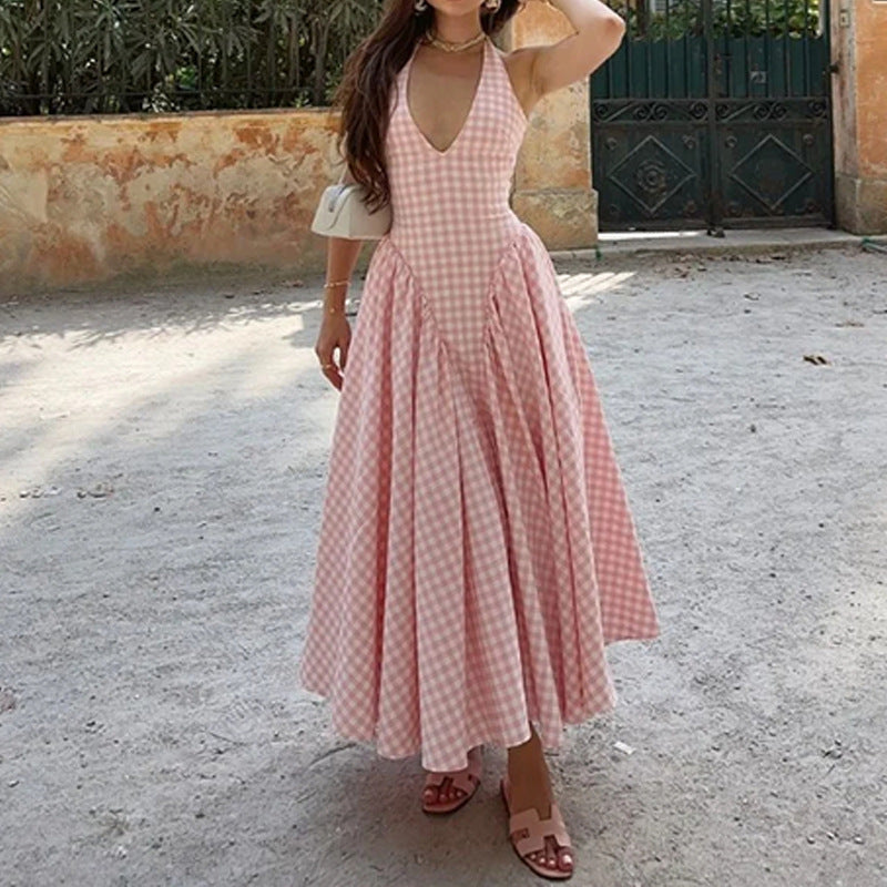 Women's Sweet Neck V-Neck Halter Suspender Dress