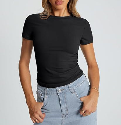 Women T-Shirt Slim-Fit Crew Neck Skinny Sexy Summer Top