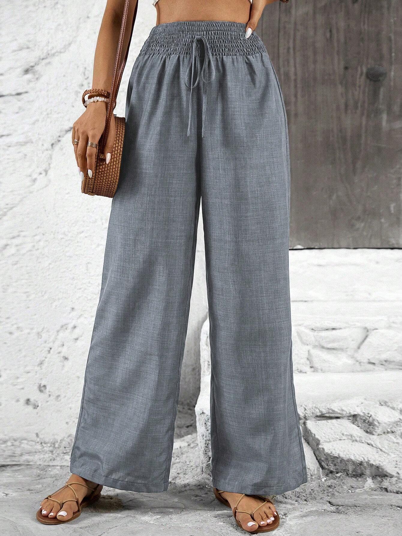 Womens Cotton Linen Pants High Waisted Wide Leg Trousers