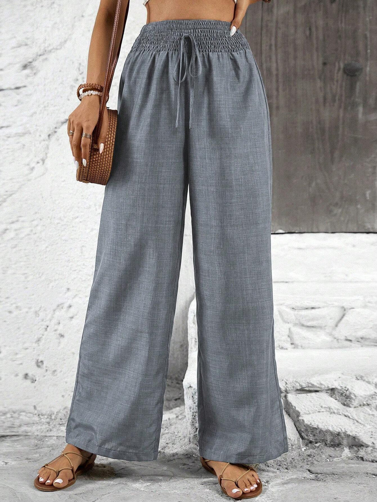 Womens Cotton Linen Pants High Waisted Wide Leg Trousers