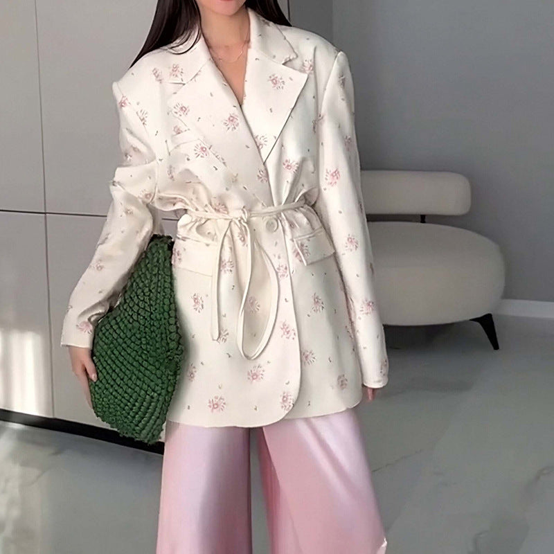 Women's Solid Color Lace-up Suit Collar Coat