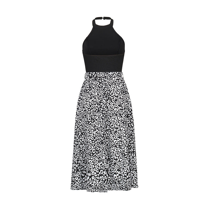 Casual Neck Skirt Leopard Print Contrasting Dress