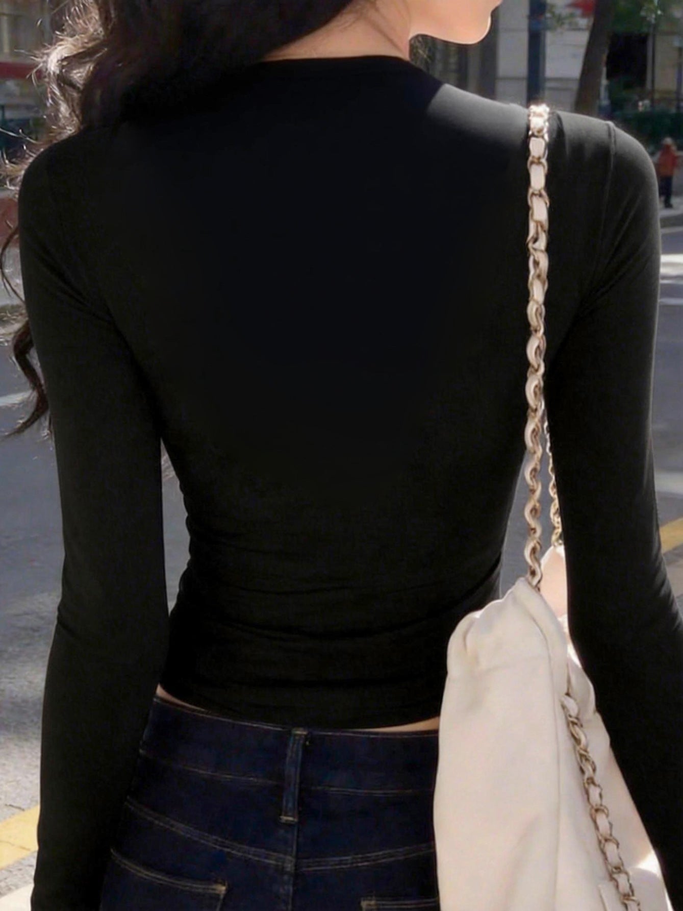 WomenV-neck Slim-fit Long-sleeved Top