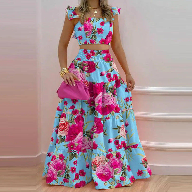 Sexy Daily Casual Solid Color Splicing Suspender Skirt Set