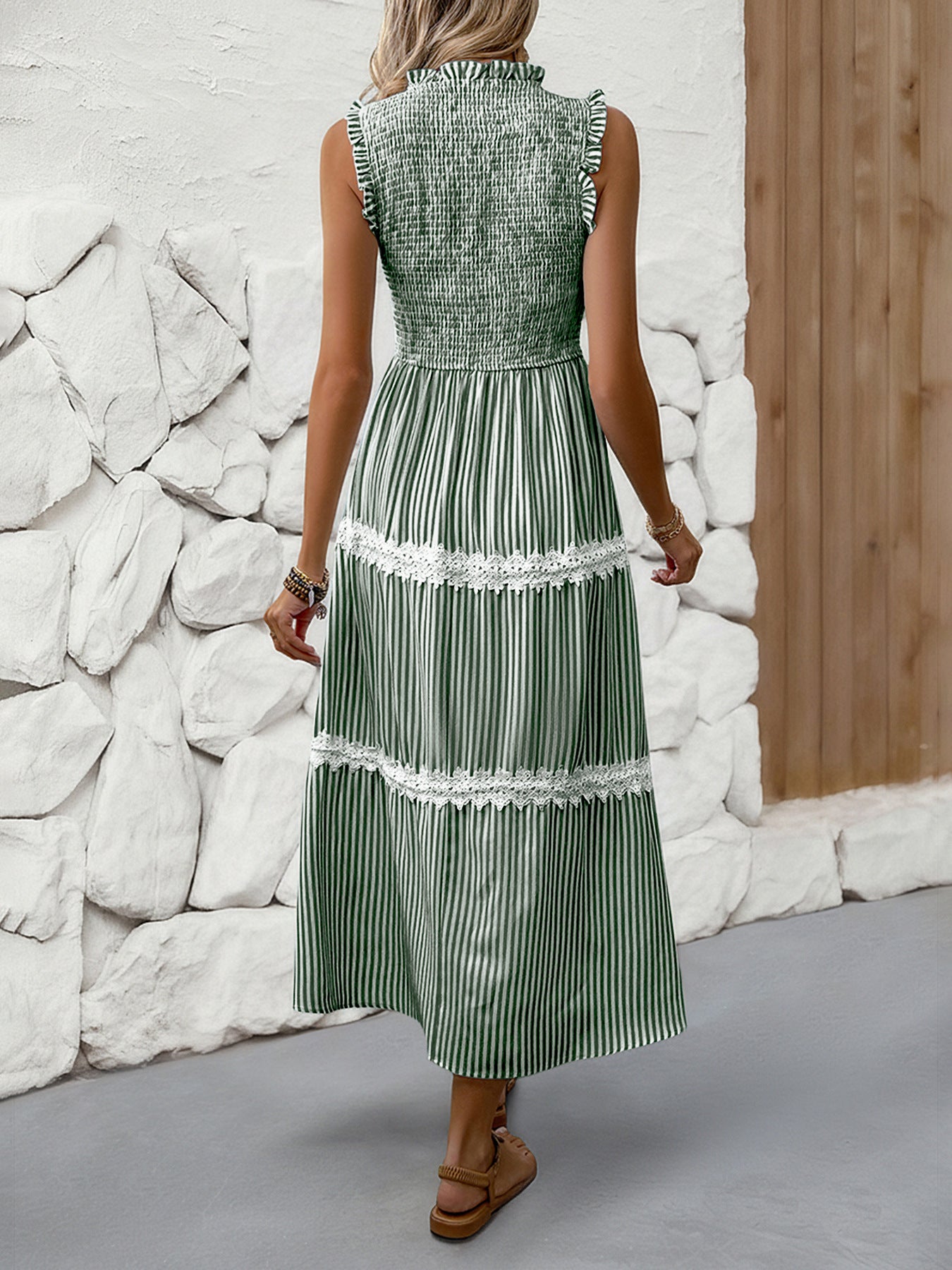 Casual Women's Lace Sleeveless Striped Dress