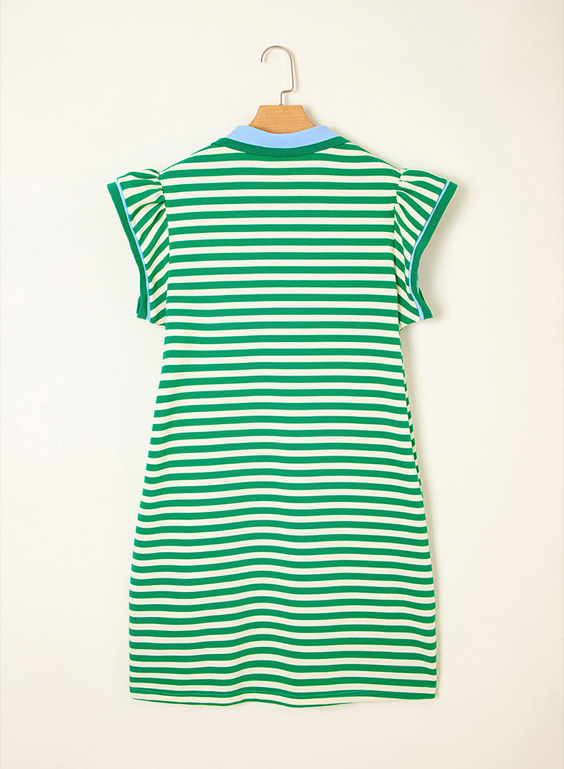 Women Pullover V-Neck Striped Short Dress