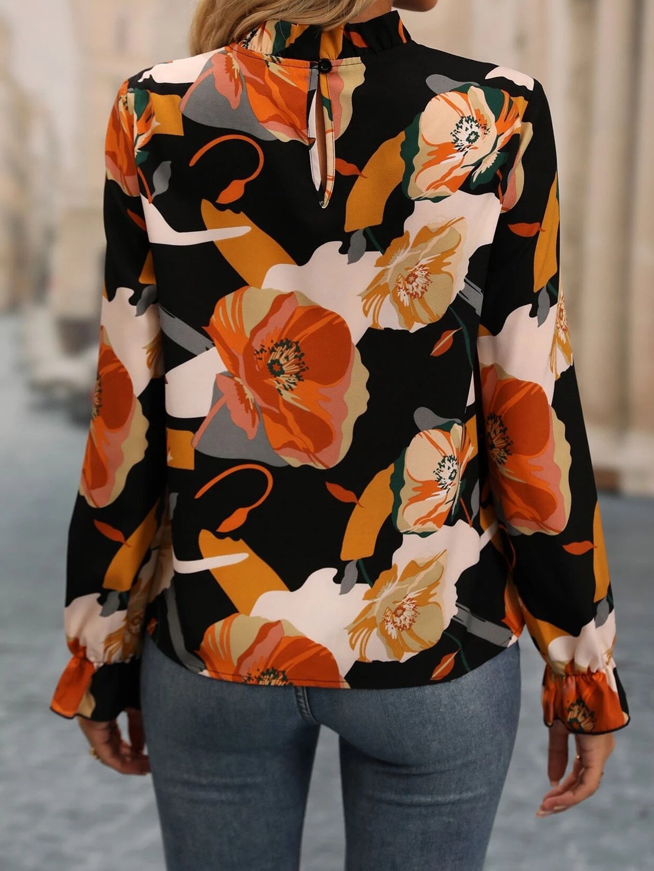 Women's Round Neck Printed Long Sleeve  Blouse Shirt Top