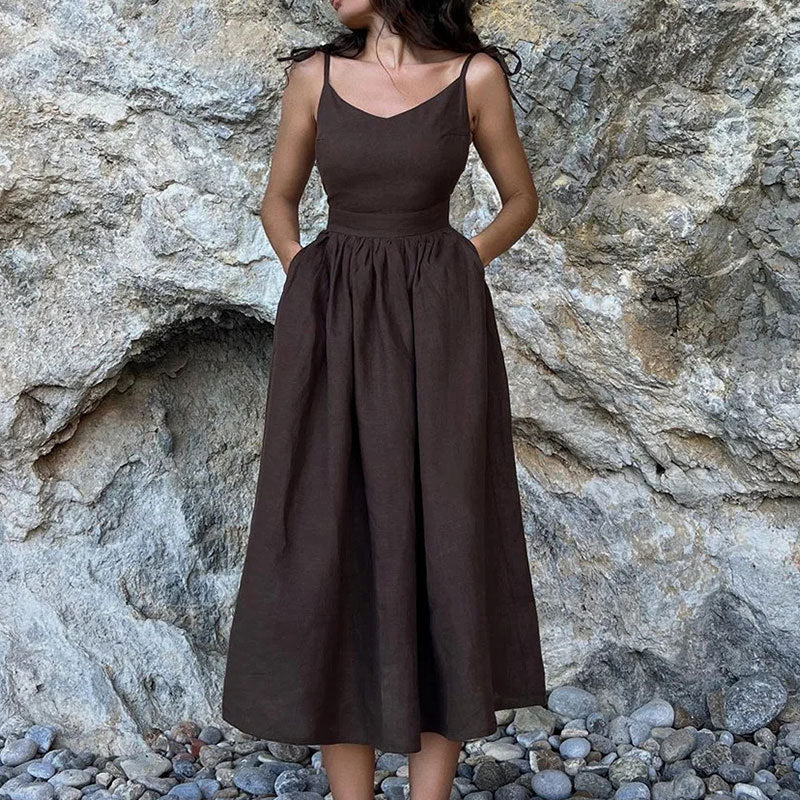 Women's Sexy Solid Color High-waisted Suspender Dress