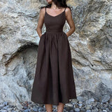 Women's Sexy Solid Color High-waisted Suspender Dress