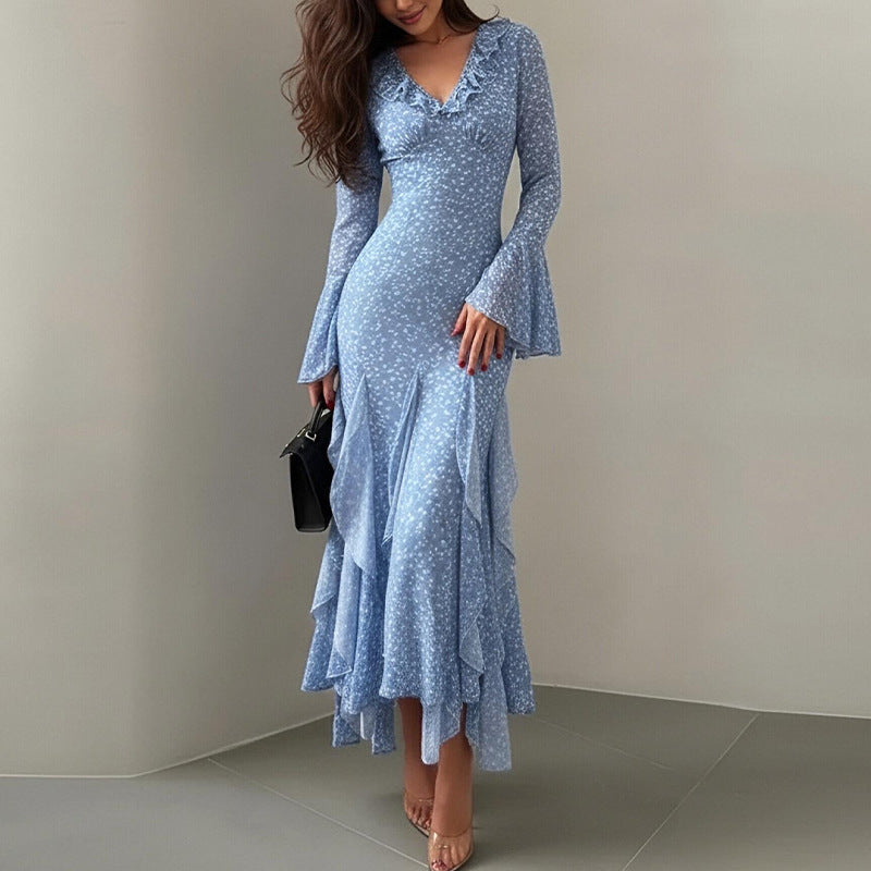 Womenv Vacation V Neck Print Midi Dress