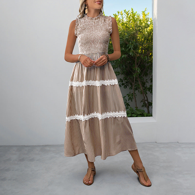 Casual Women's Lace Sleeveless Striped Dress