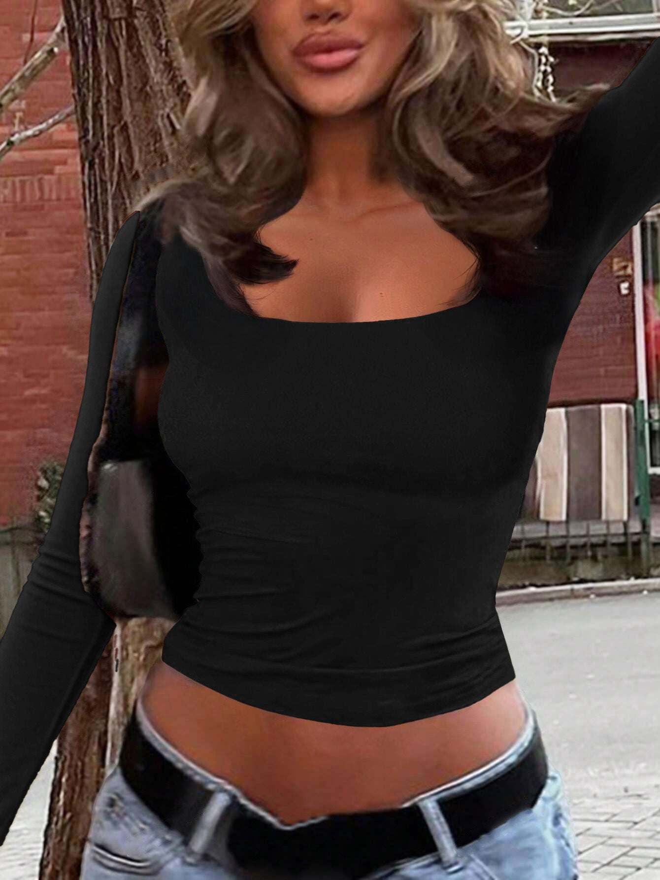 Women's Long-sleeved Slim-fit U-neck T-shirt Y2K