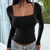 Y2K Square Neck Long-sleeved Pullover Top Women