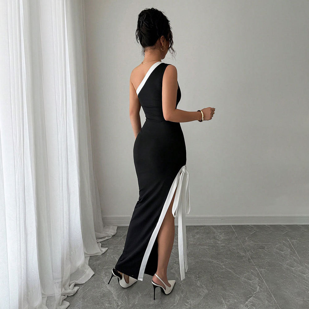 Women Sexy Dress Summer Contrasting Slit Dress