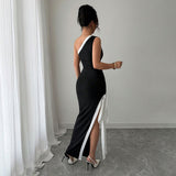 Women Sexy Dress Summer Contrasting Slit Dress