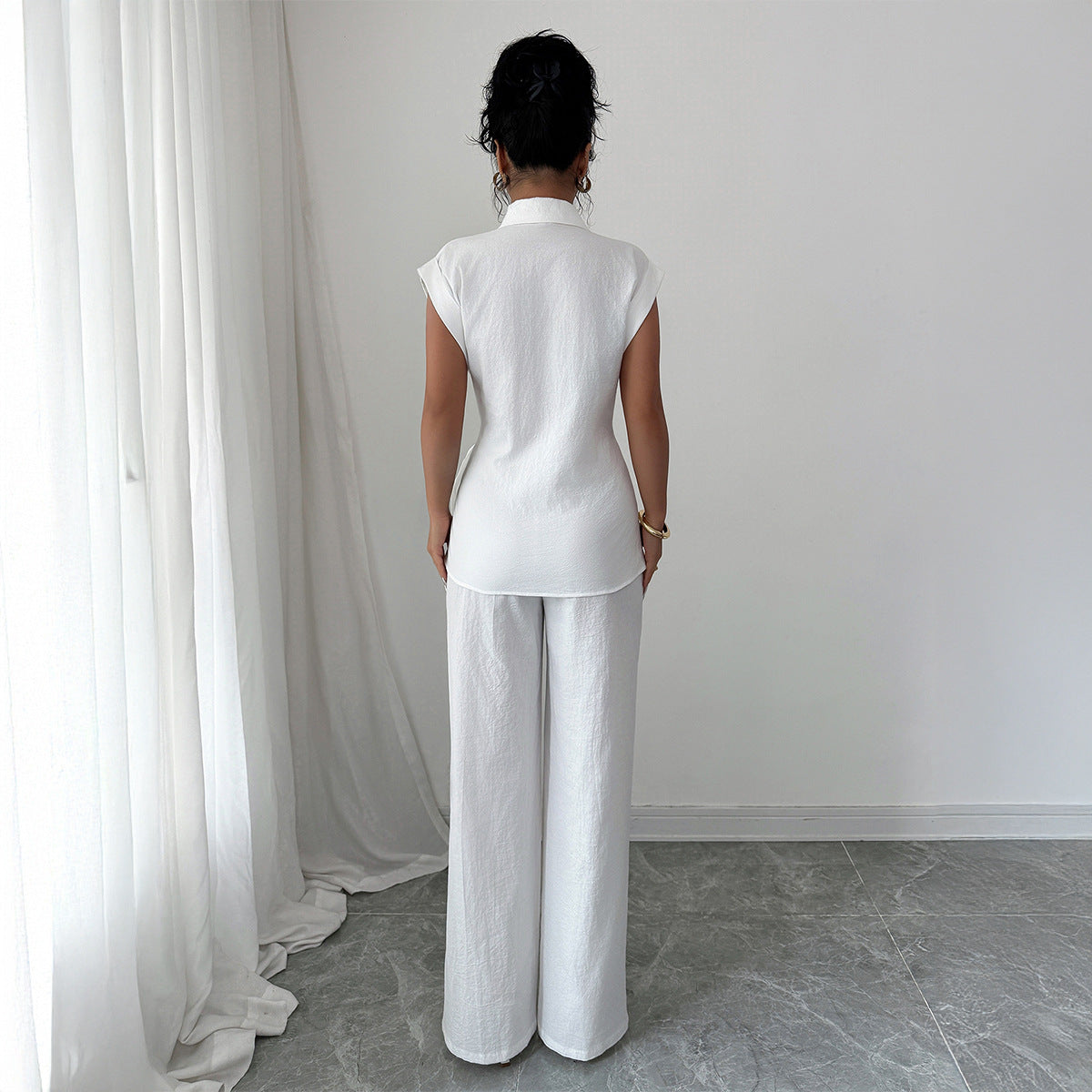 Shirt Short-sleeved Straight-leg Trouser Set