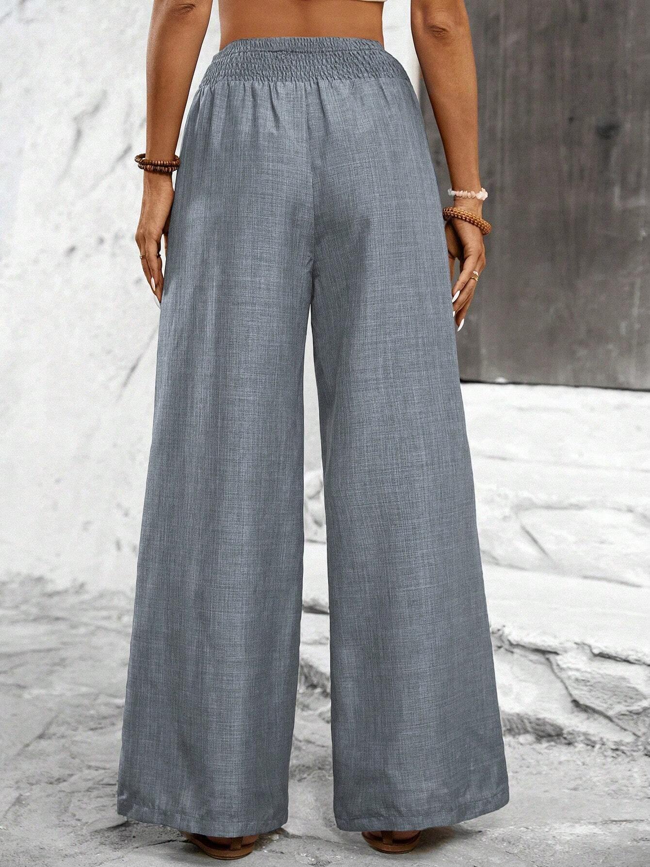 Womens Cotton Linen Pants High Waisted Wide Leg Trousers