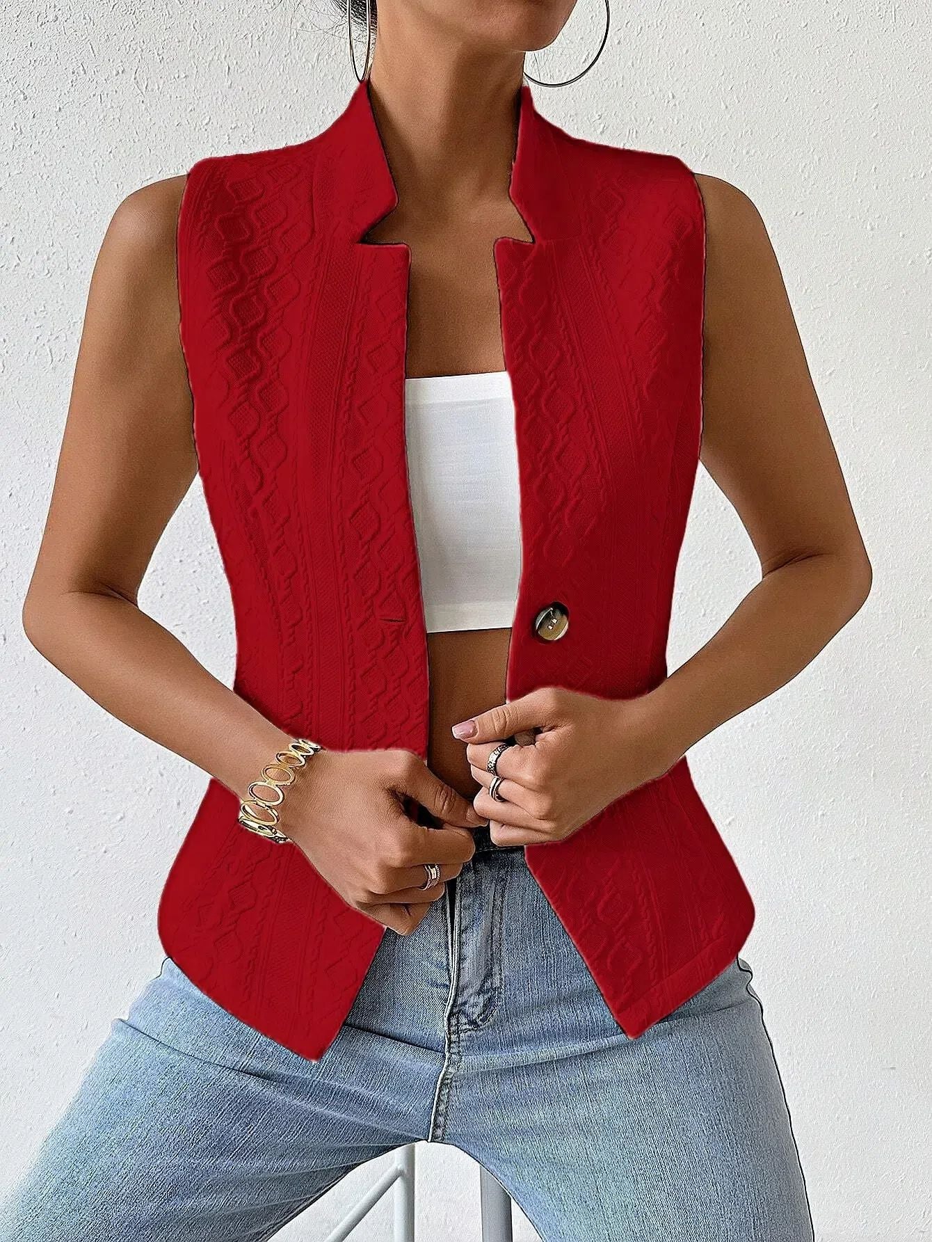 V-Neck Button Sleeveless Vest Vest Jacket Top Women