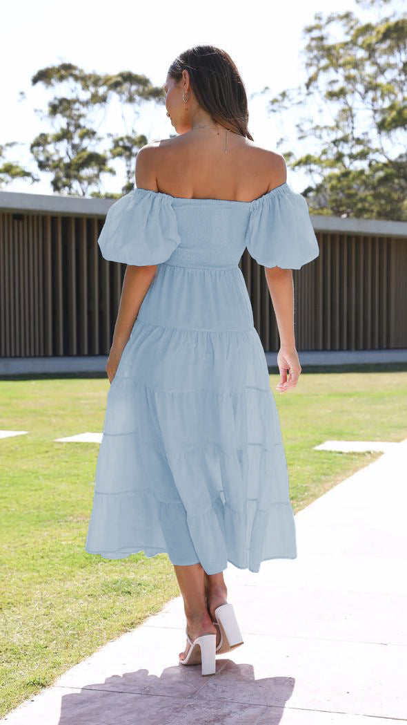 Offshoulder Printed Bubble Sleeve Dress for Women