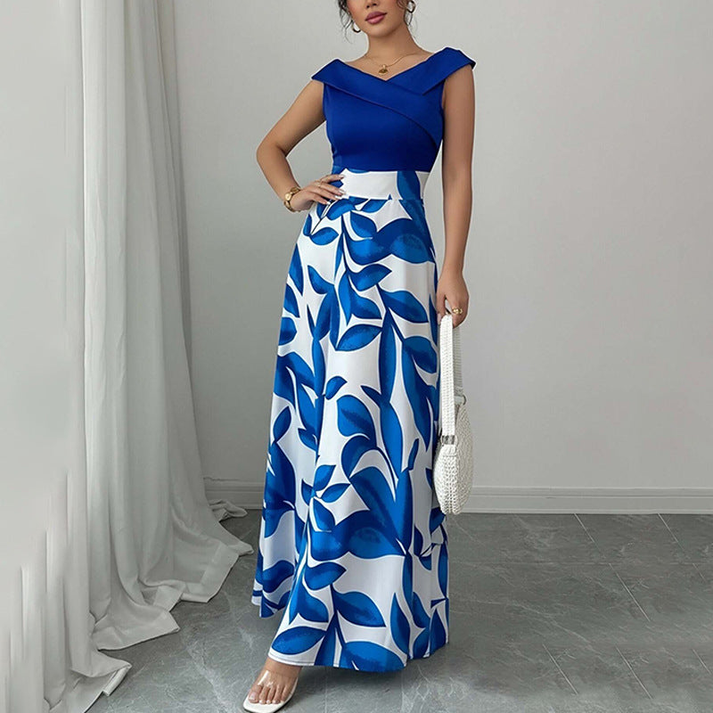 Women's Elegant Casual V-Neck Print Slim Fit Dress