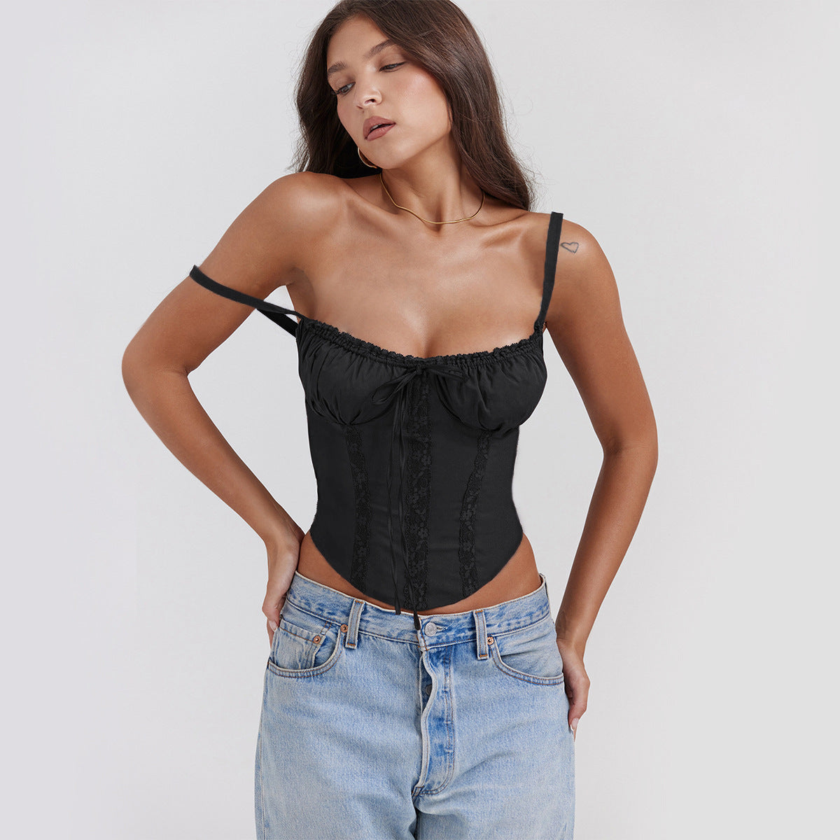 Womens Lace-Up Sexy Top Suspender Vest