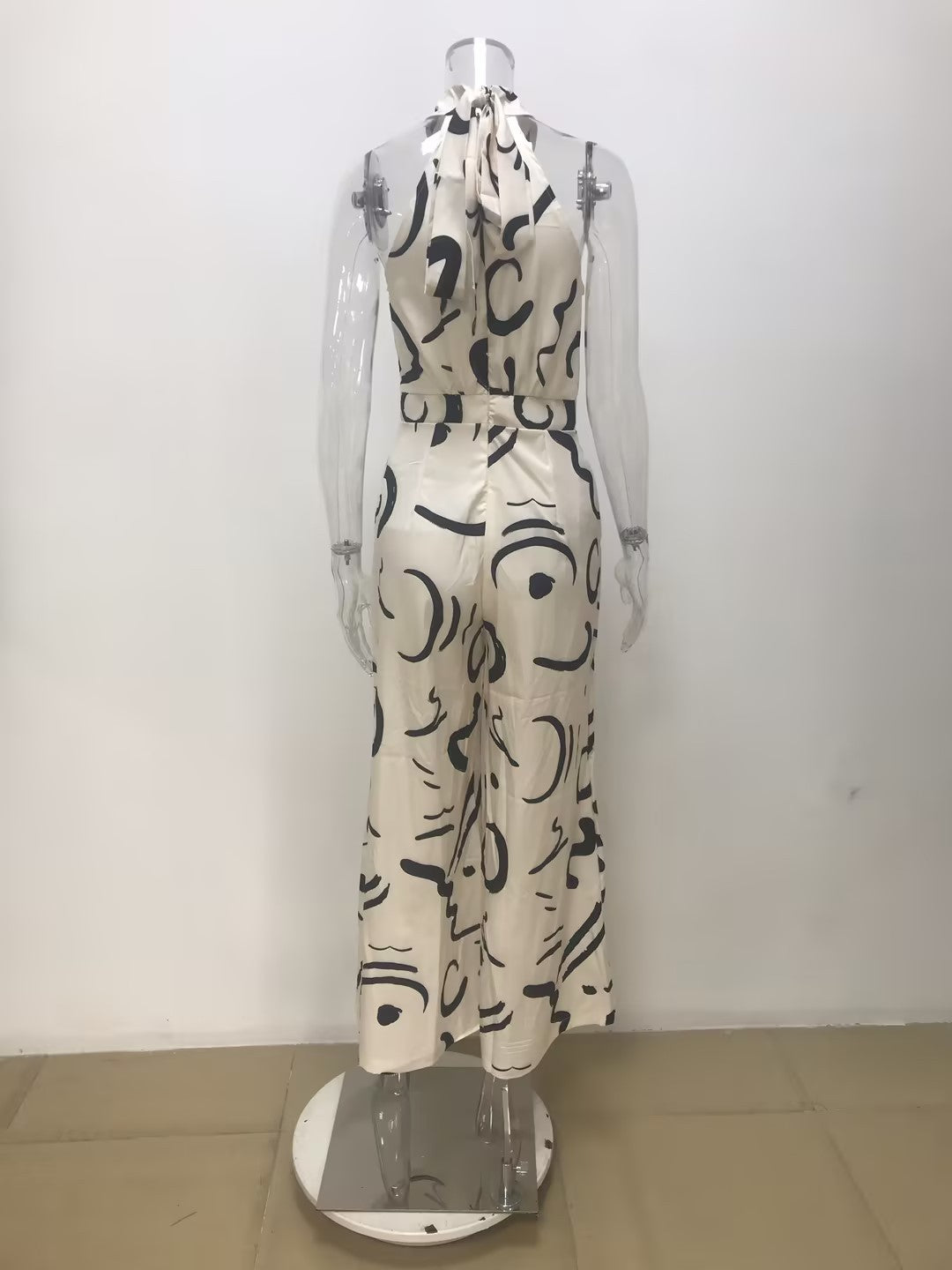 Fashion Sexy Printed Sleeveless Wide Leg Jumpsuit Trousers