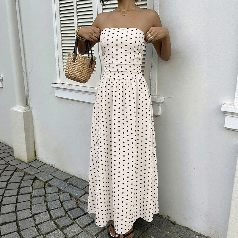 Retro Long Dress Sleeveless Tube Top Polka Dot Dress
