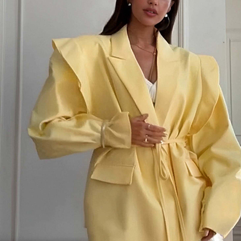 Women's Solid Color Lace-up Suit Collar Coat