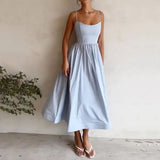Women Casual Fashion Solid Color Waist Suspender Dress