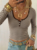 Womens Vintage Hottie Striped Henry Collar Top