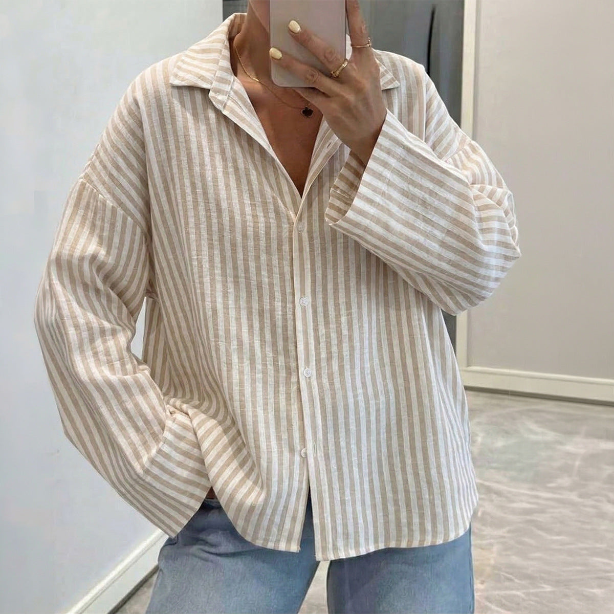 Womens Cotton and Linen Striped Top Jacket