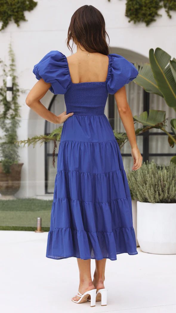 Women Bubble Sleeve Holiday Skinny Long Dress High Waist Shoulder Print Dress