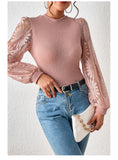 Womens Casual Crochet Top Mesh Lace Long Sleeve Shirts
