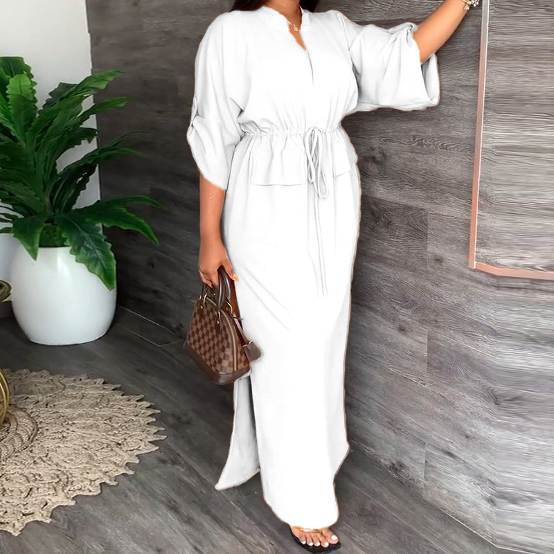 Women's Casual Solid Color V-neck Strap Slim Dress